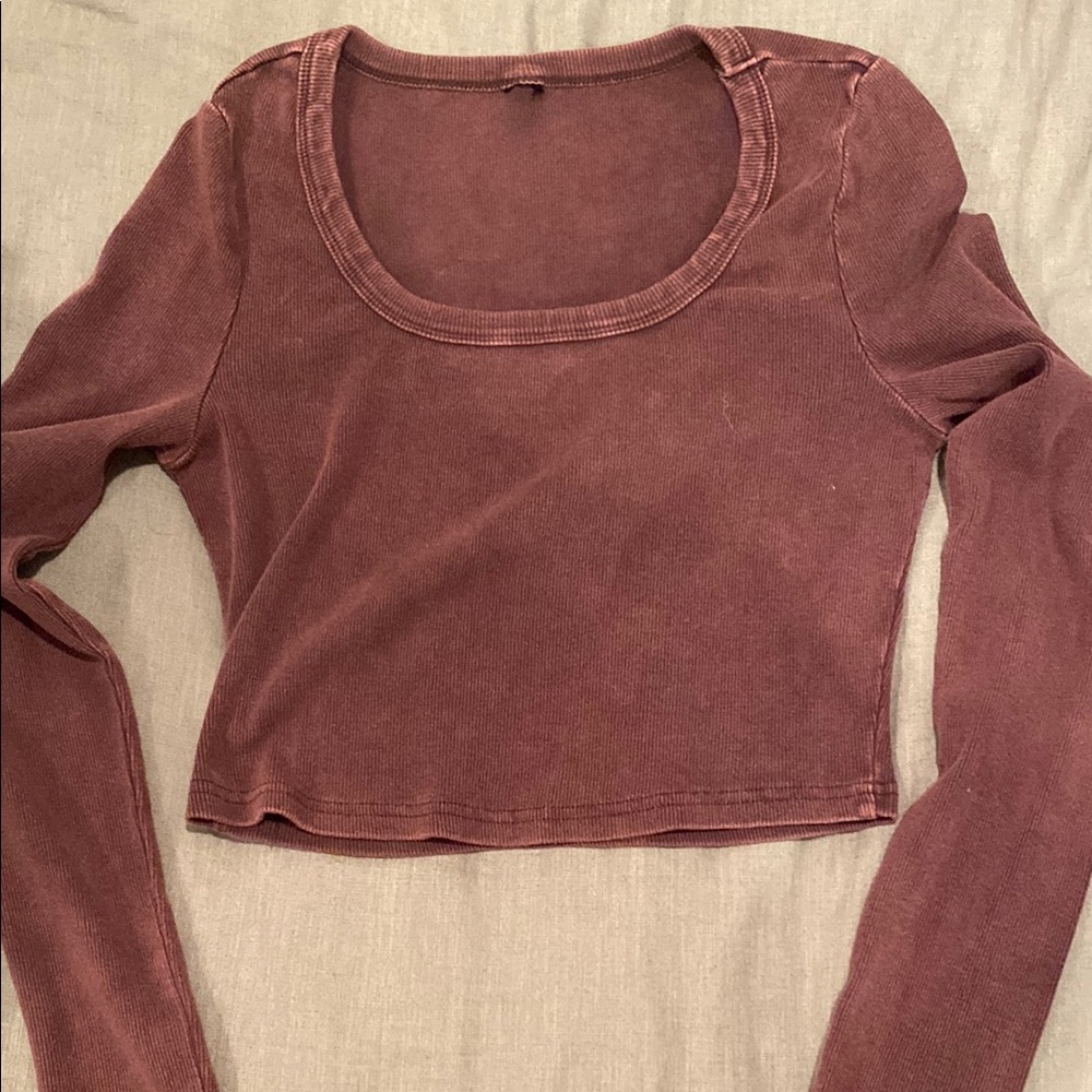Women's Long Sleeve Crop Top - Mauve